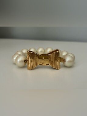 Kate Spade All Wrapped Up Pearl Bow Bracelet, Gold Tone, Bridal Jewellery